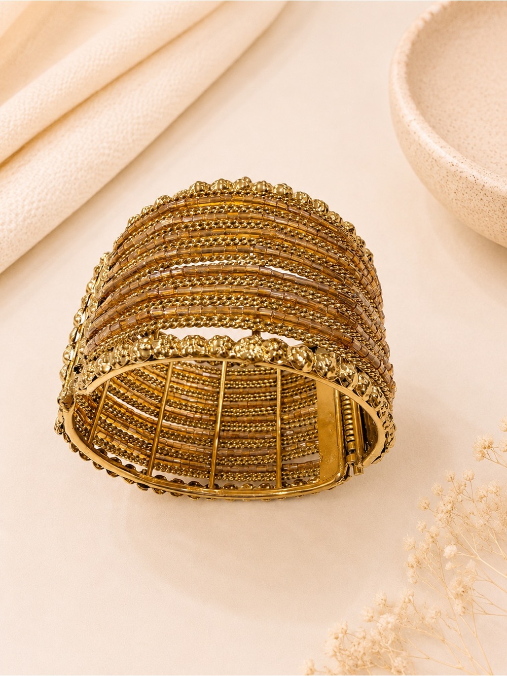 Gold statement chunky bracelet clamper elegant artisan boutique find gift